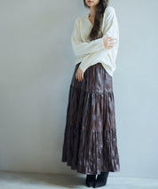 シワ加工合成皮革ロングスカートsdpxsj9901 ブラウン