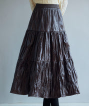 シワ加工合成皮革ロングスカートsdpxsj9901 ブラウン