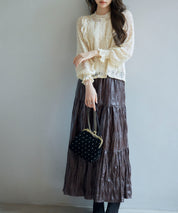 シワ加工合成皮革ロングスカートsdpxsj9901 ブラウン