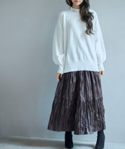 シワ加工合成皮革ロングスカートsdpxsj9901 ブラウン