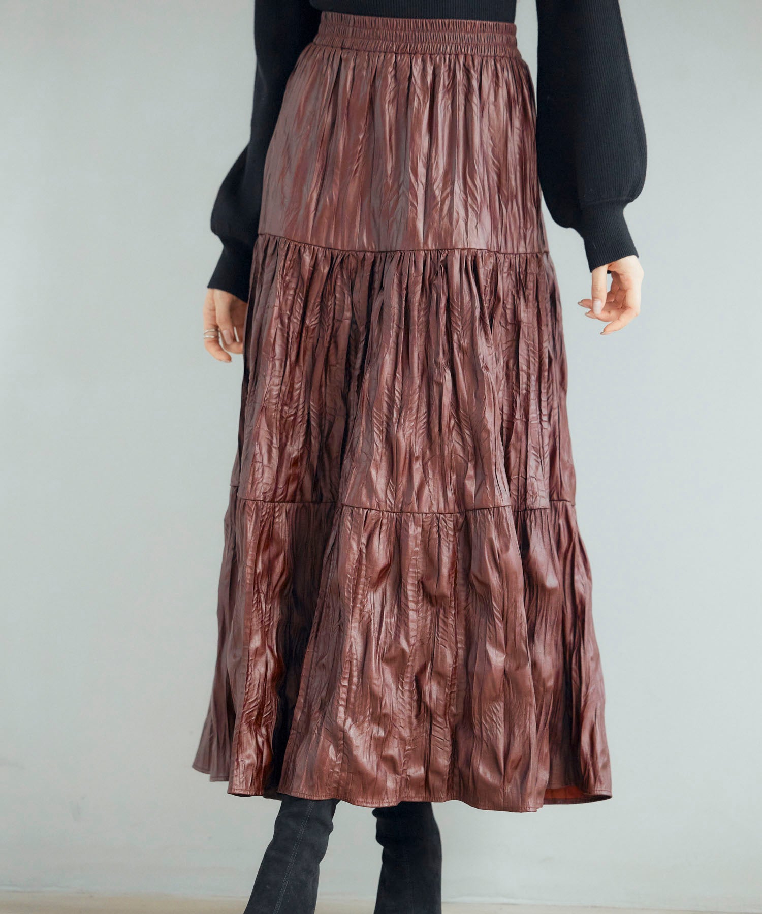 シワ加工合成皮革ロングスカートsdpxsj9901-101-290