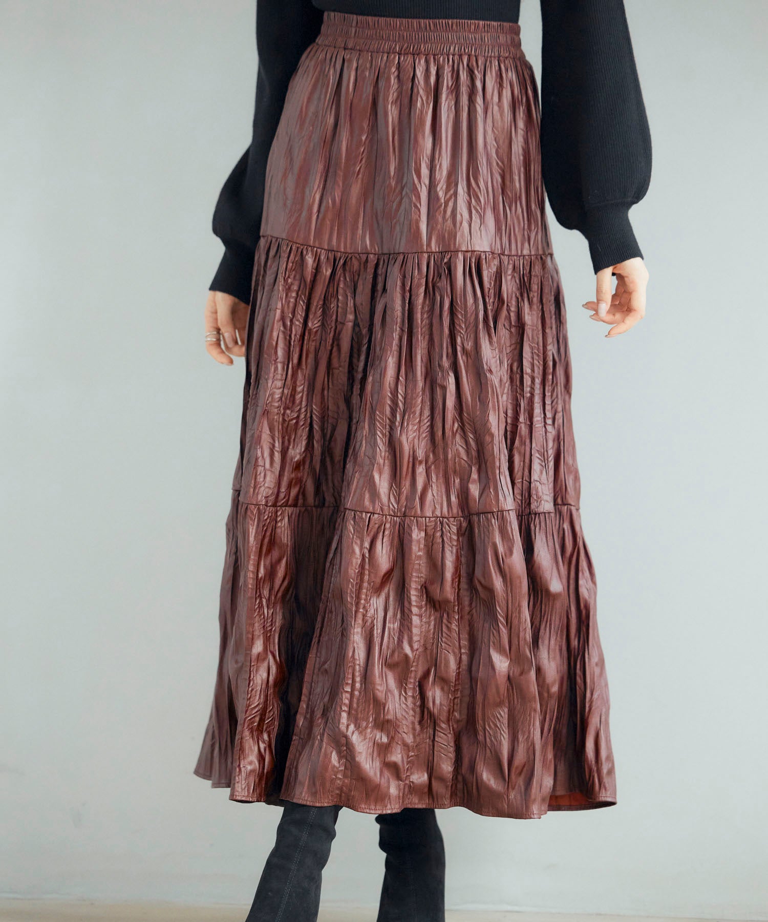 シワ加工合成皮革ロングスカートsdpxsj9901-101-290