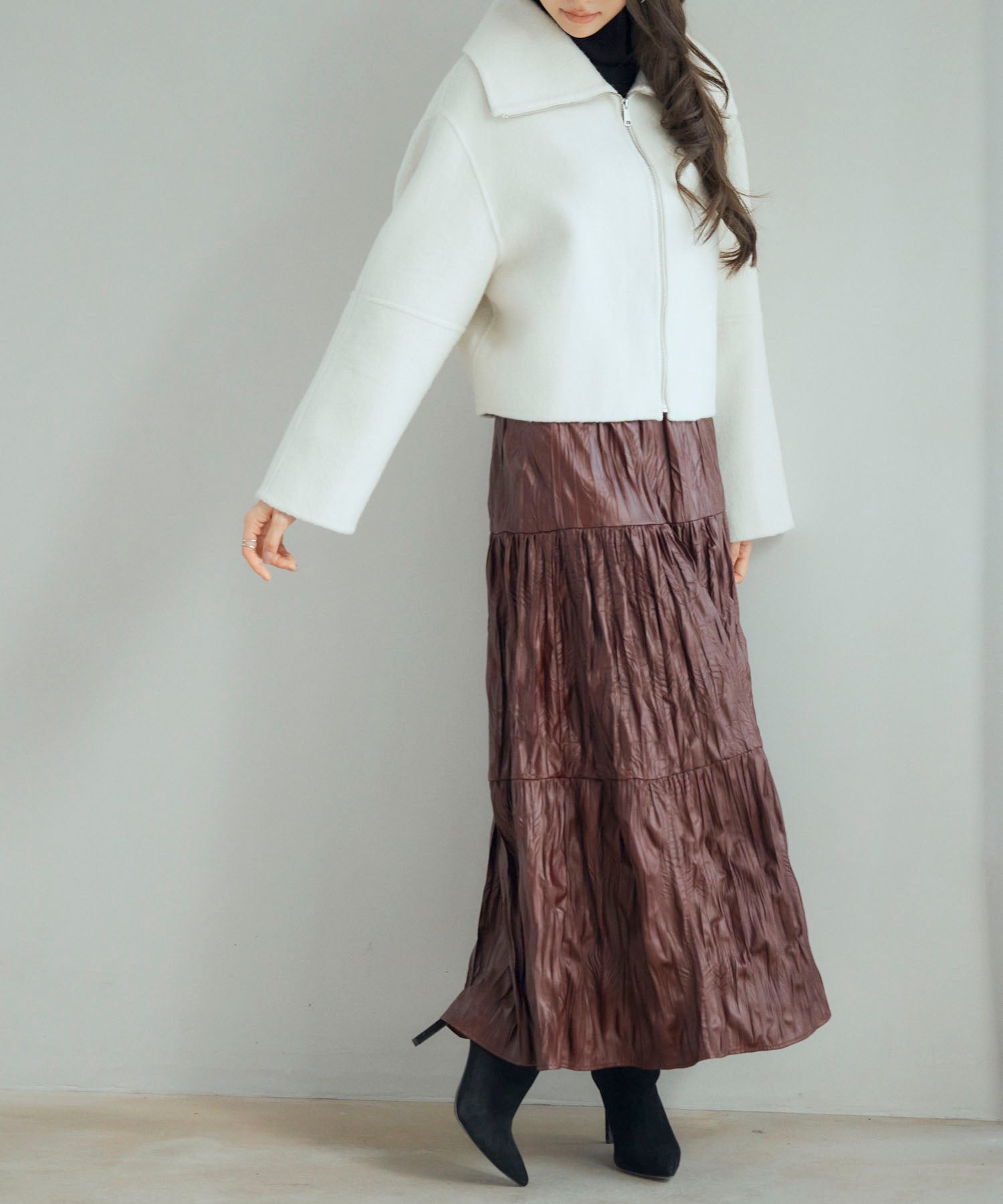 シワ加工合成皮革ロングスカートsdpxsj9901 ワイン