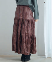 シワ加工合成皮革ロングスカートsdpxsj9901 ワイン