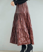 シワ加工合成皮革ロングスカートsdpxsj9901 ワイン