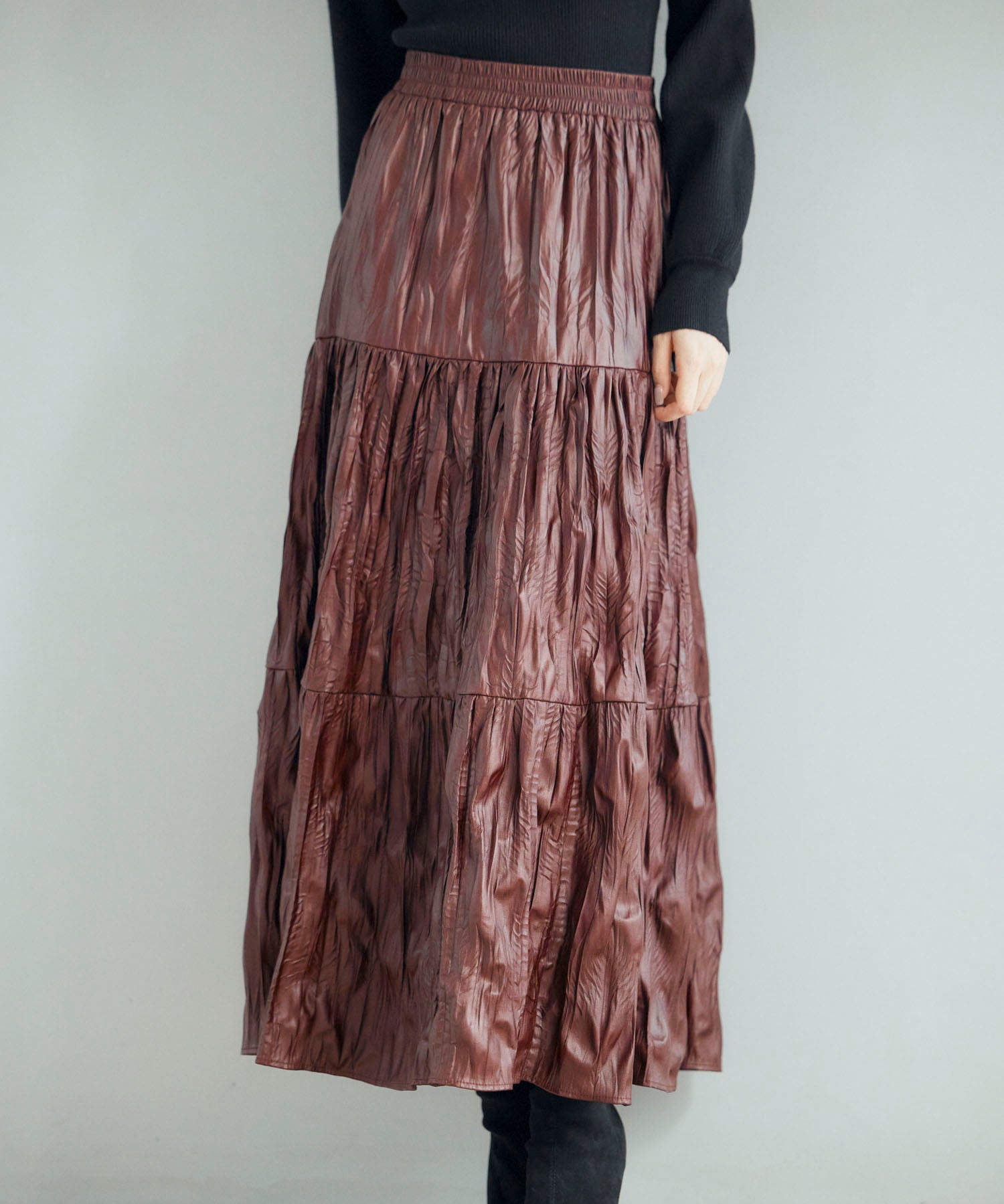 シワ加工合成皮革ロングスカートsdpxsj9901 ワイン