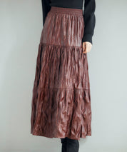 シワ加工合成皮革ロングスカートsdpxsj9901 ワイン