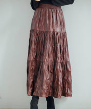 シワ加工合成皮革ロングスカートsdpxsj9901 ワイン
