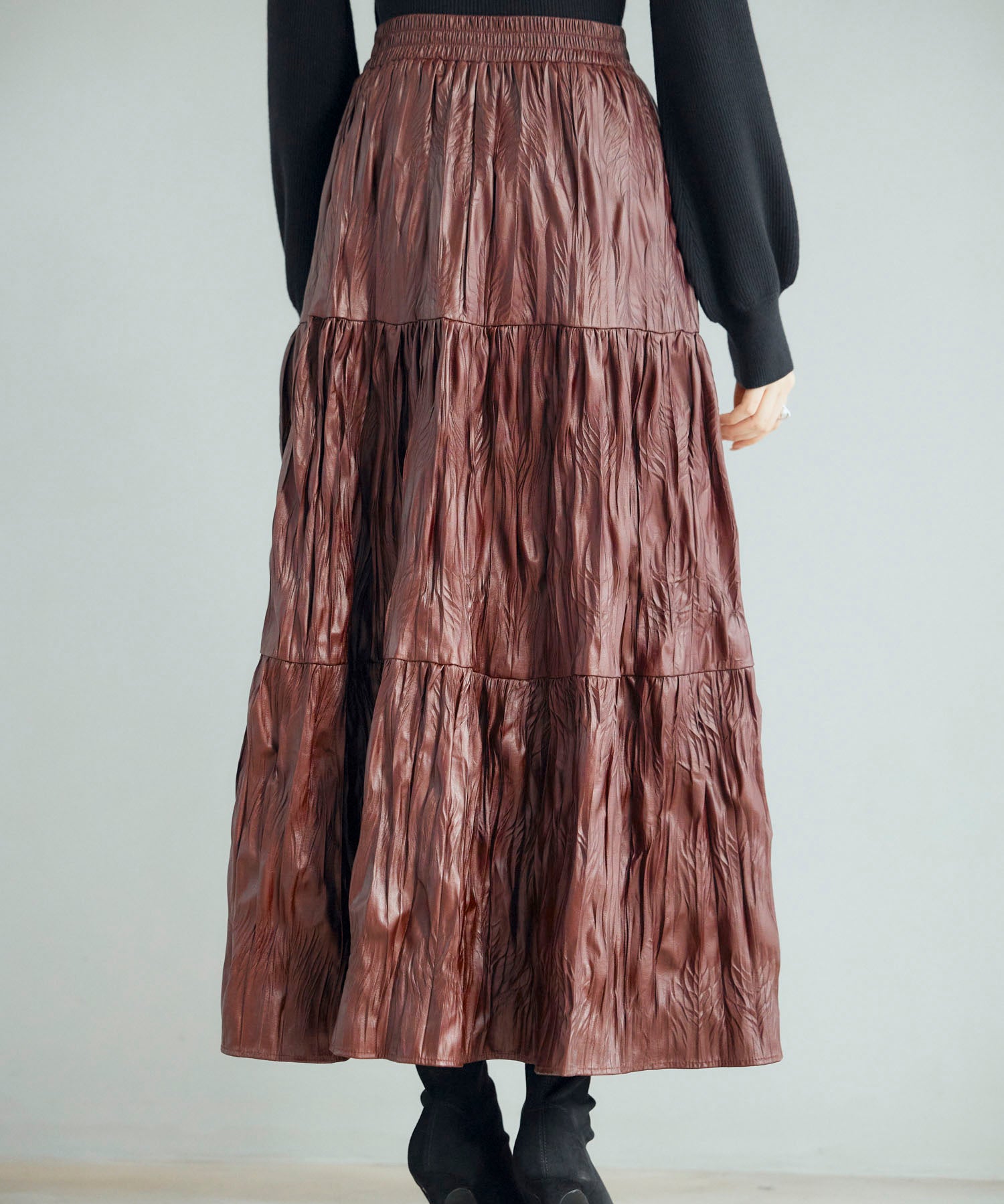シワ加工合成皮革ロングスカートsdpxsj9901 ワイン