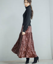 シワ加工合成皮革ロングスカートsdpxsj9901 ワイン