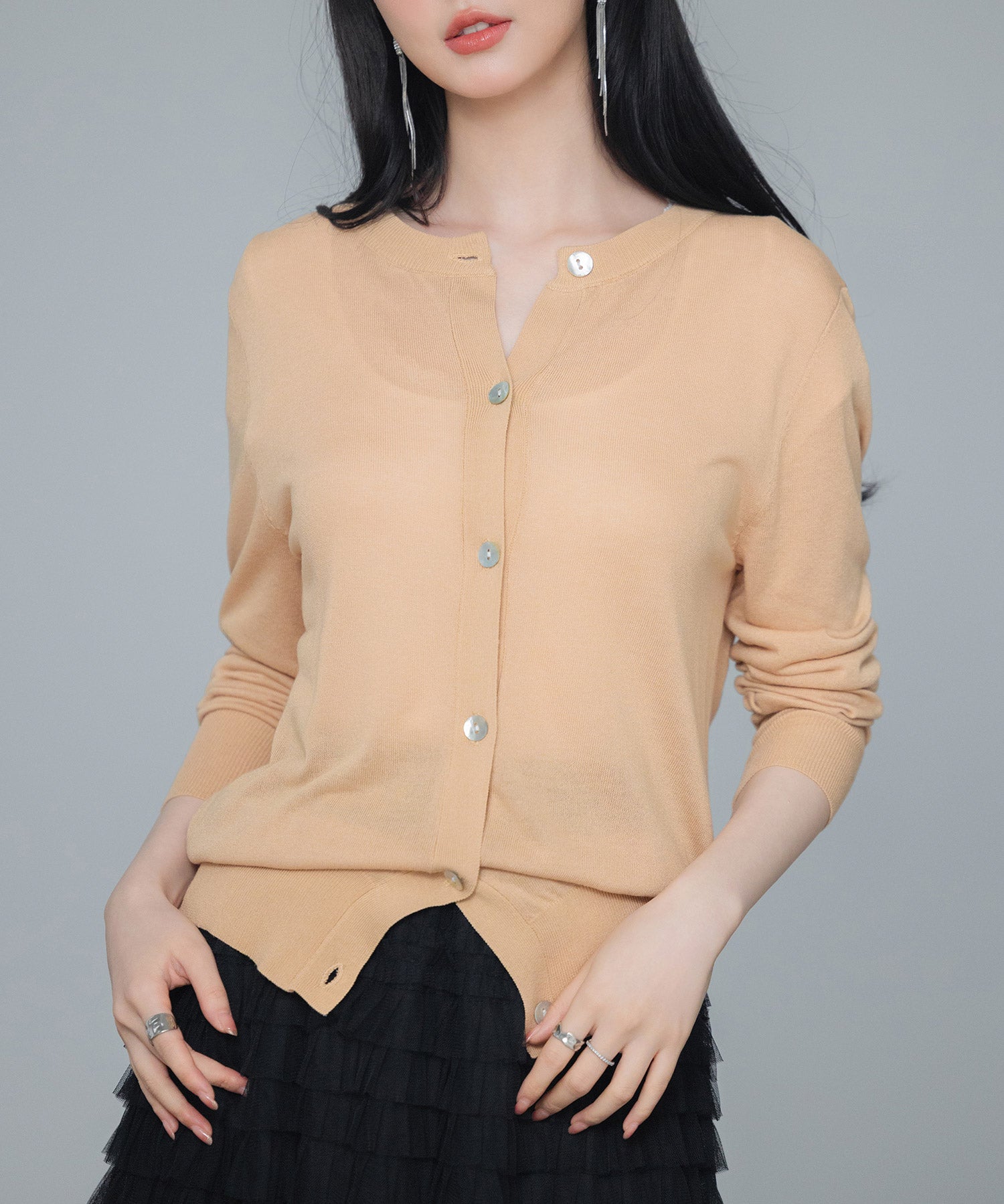 【接触冷感】クルーネックサマーニットカーディガンsdpxyf2081 ベージュ