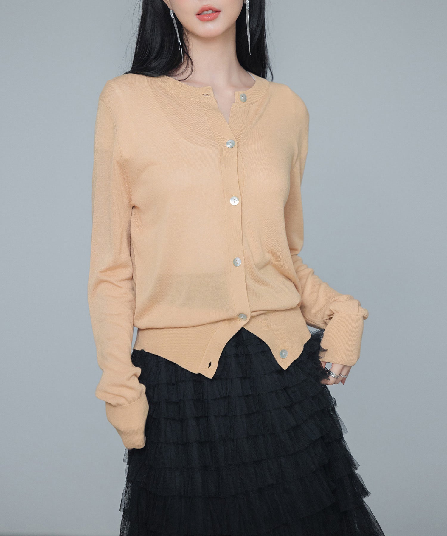 【接触冷感】クルーネックサマーニットカーディガンsdpxyf2081 ベージュ