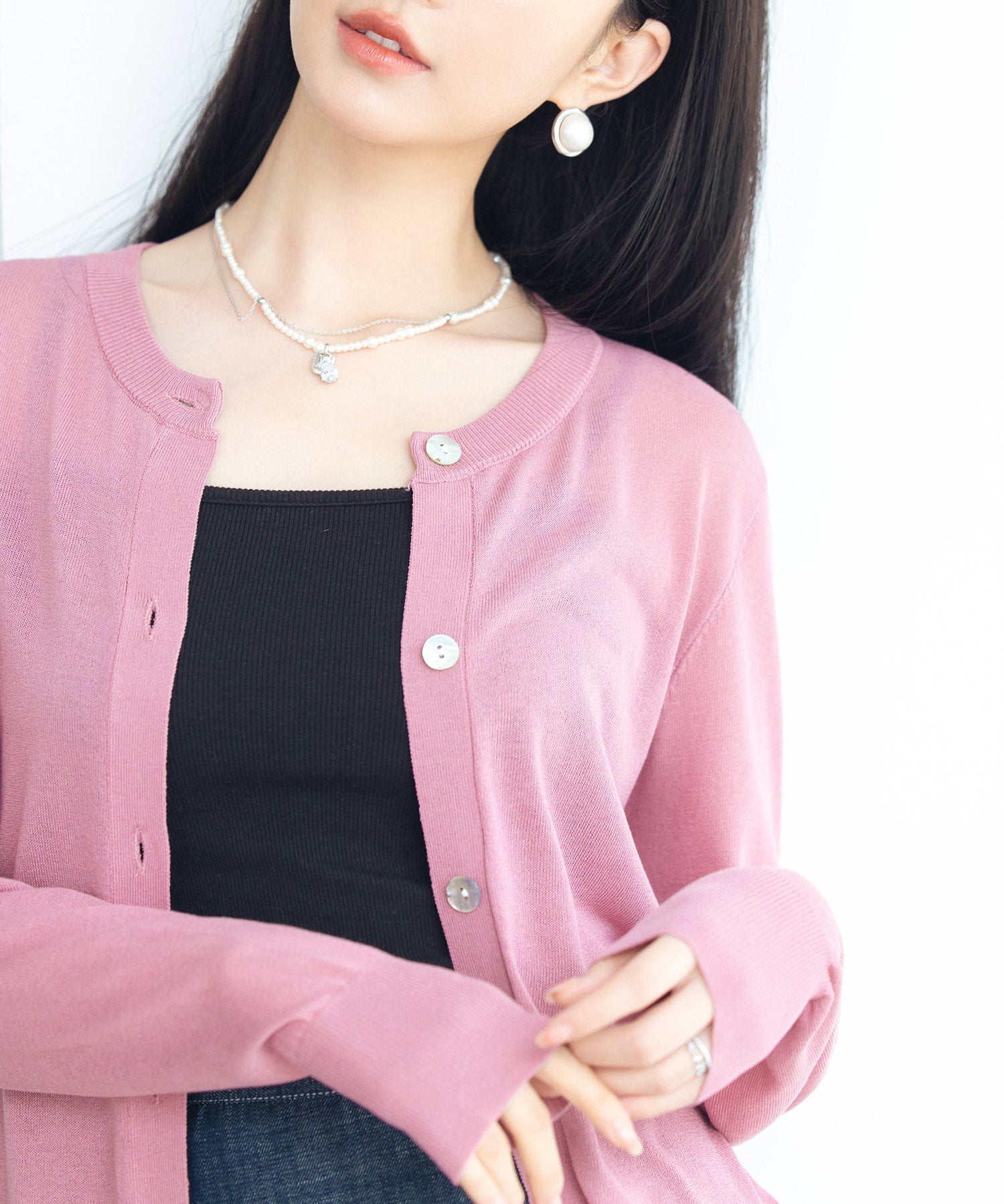 【接触冷感】クルーネックサマーニットカーディガンsdpxyf2081 ローズ