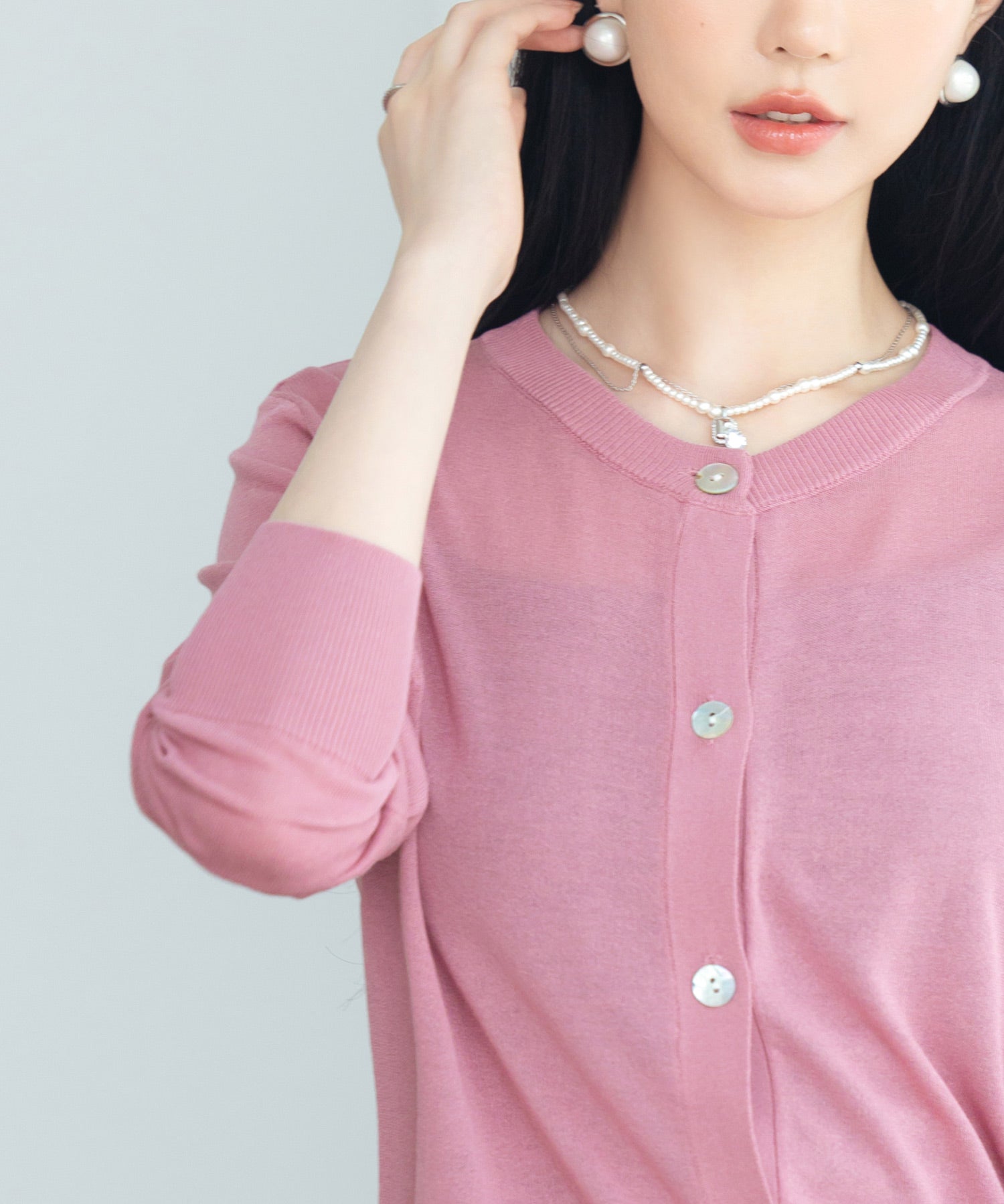 【接触冷感】クルーネックサマーニットカーディガンsdpxyf2081 ローズ