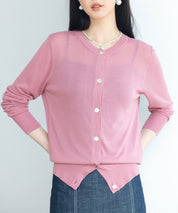 【接触冷感】クルーネックサマーニットカーディガンsdpxyf2081 ローズ