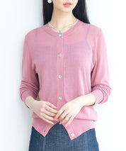 【接触冷感】クルーネックサマーニットカーディガンsdpxyf2081 ローズ