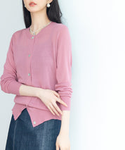 【接触冷感】クルーネックサマーニットカーディガンsdpxyf2081 ローズ