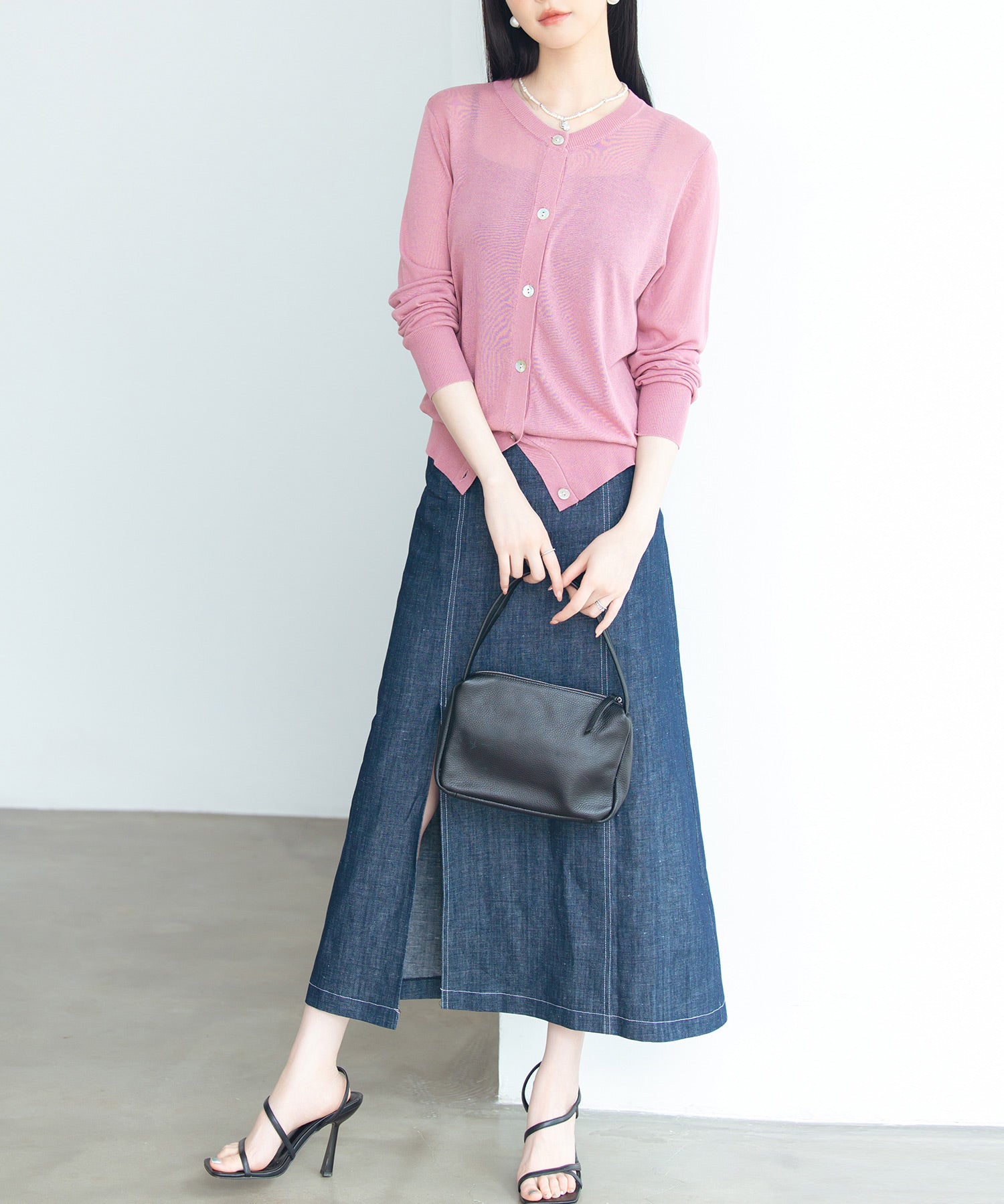 【接触冷感】クルーネックサマーニットカーディガンsdpxyf2081 ローズ