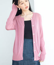 【接触冷感】クルーネックサマーニットカーディガンsdpxyf2081 ローズ