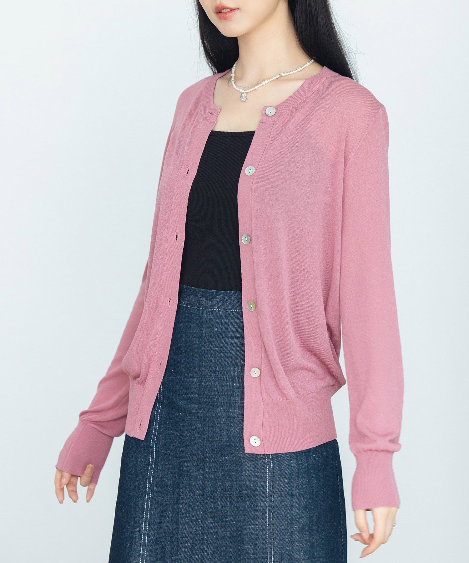 【接触冷感】クルーネックサマーニットカーディガンsdpxyf2081 ローズ
