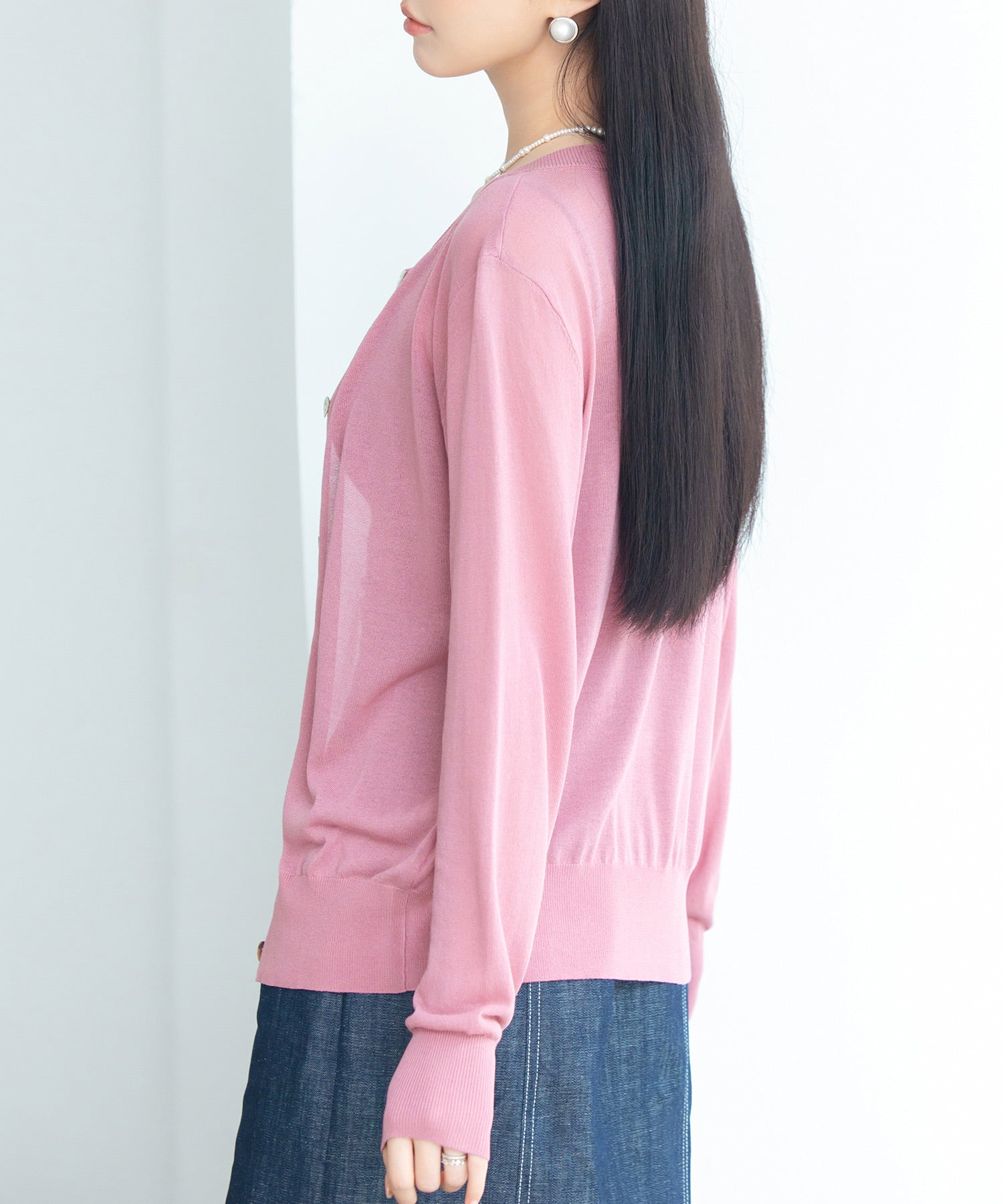 【接触冷感】クルーネックサマーニットカーディガンsdpxyf2081 ローズ