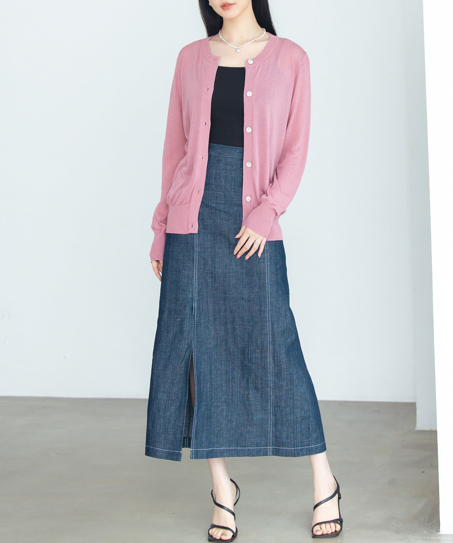 【接触冷感】クルーネックサマーニットカーディガンsdpxyf2081 ローズ