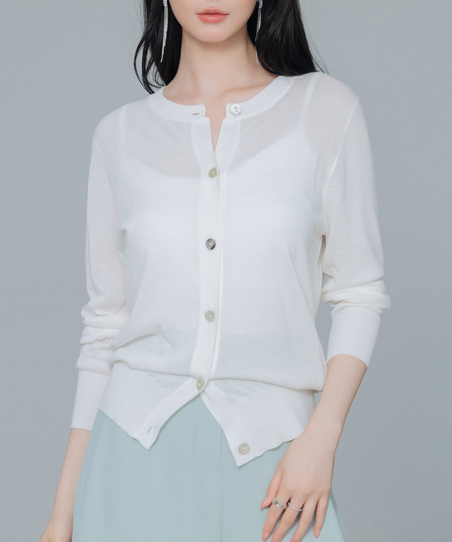 【接触冷感】クルーネックサマーニットカーディガンsdpxyf2081 ホワイト