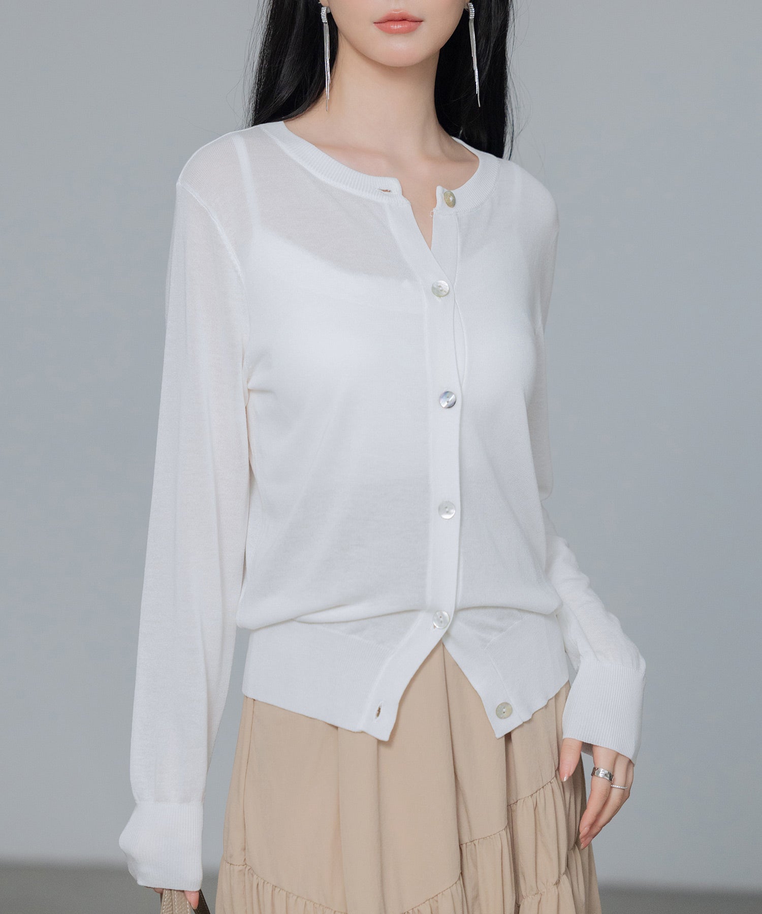 【接触冷感】クルーネックサマーニットカーディガンsdpxyf2081 ホワイト