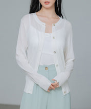 【接触冷感】クルーネックサマーニットカーディガンsdpxyf2081 ホワイト