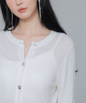 【接触冷感】クルーネックサマーニットカーディガンsdpxyf2081 ホワイト