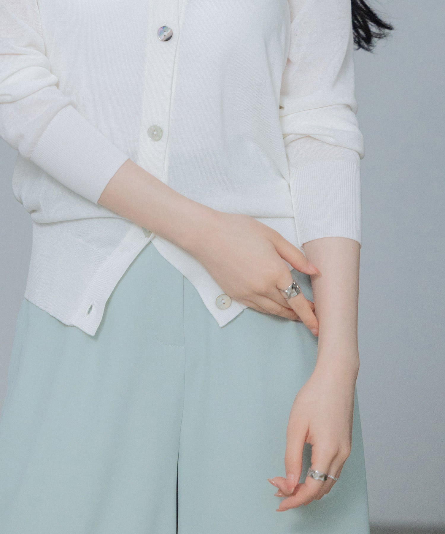 【接触冷感】クルーネックサマーニットカーディガンsdpxyf2081 ホワイト