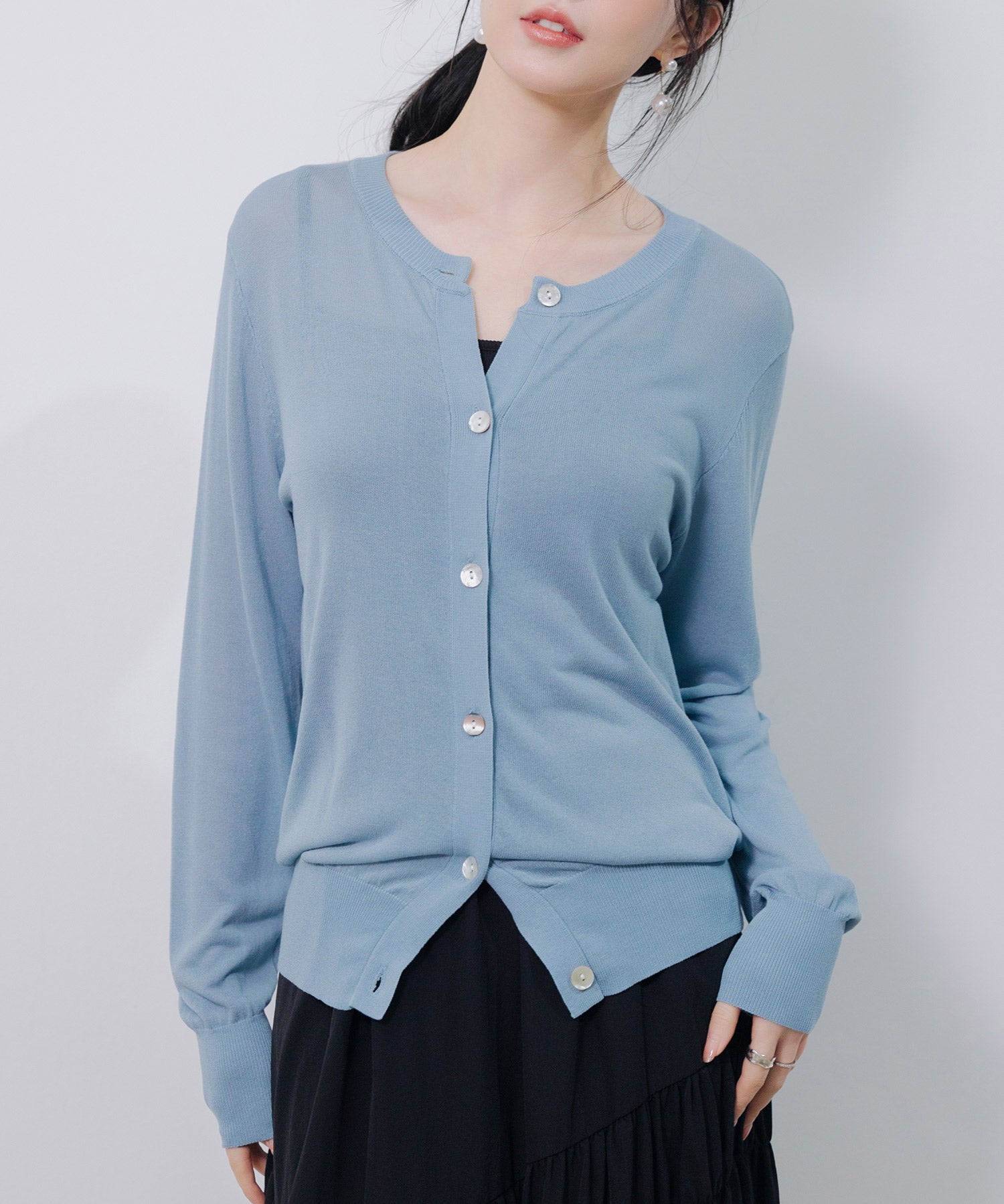 【接触冷感】クルーネックサマーニットカーディガンsdpxyf2081 ブルー