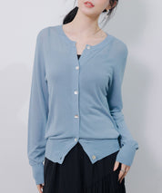 【接触冷感】クルーネックサマーニットカーディガンsdpxyf2081 ブルー