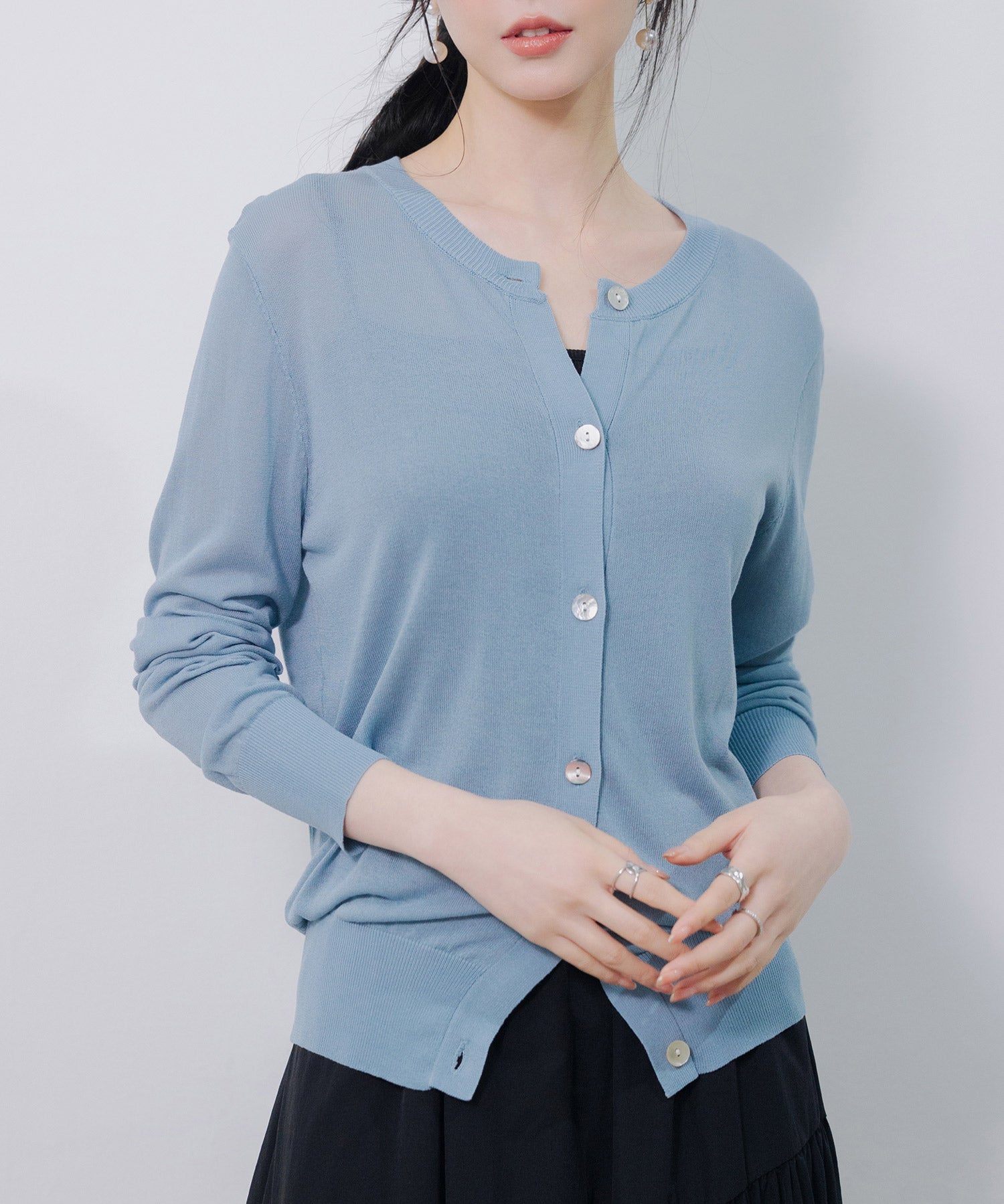 【接触冷感】クルーネックサマーニットカーディガンsdpxyf2081 ブルー