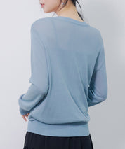 【接触冷感】クルーネックサマーニットカーディガンsdpxyf2081 ブルー