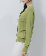 【接触冷感】クルーネックサマーニットカーディガンsdpxyf2081 グリーン