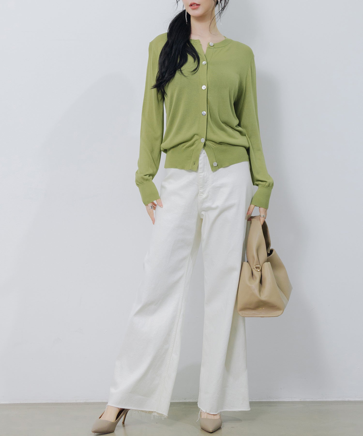 【接触冷感】クルーネックサマーニットカーディガンsdpxyf2081 グリーン