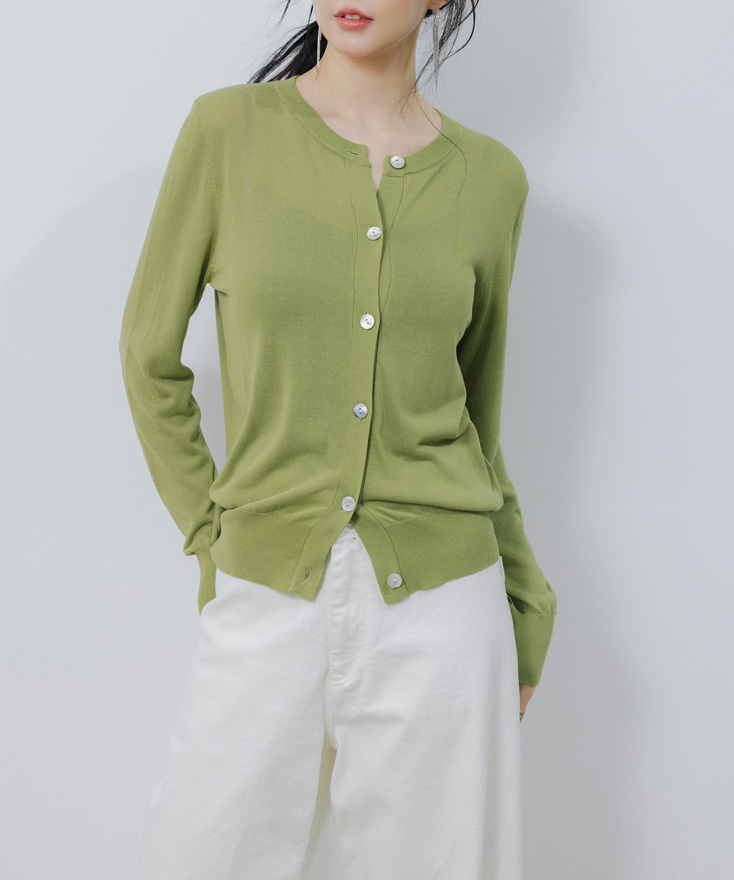 【接触冷感】クルーネックサマーニットカーディガンsdpxyf2081 グリーン