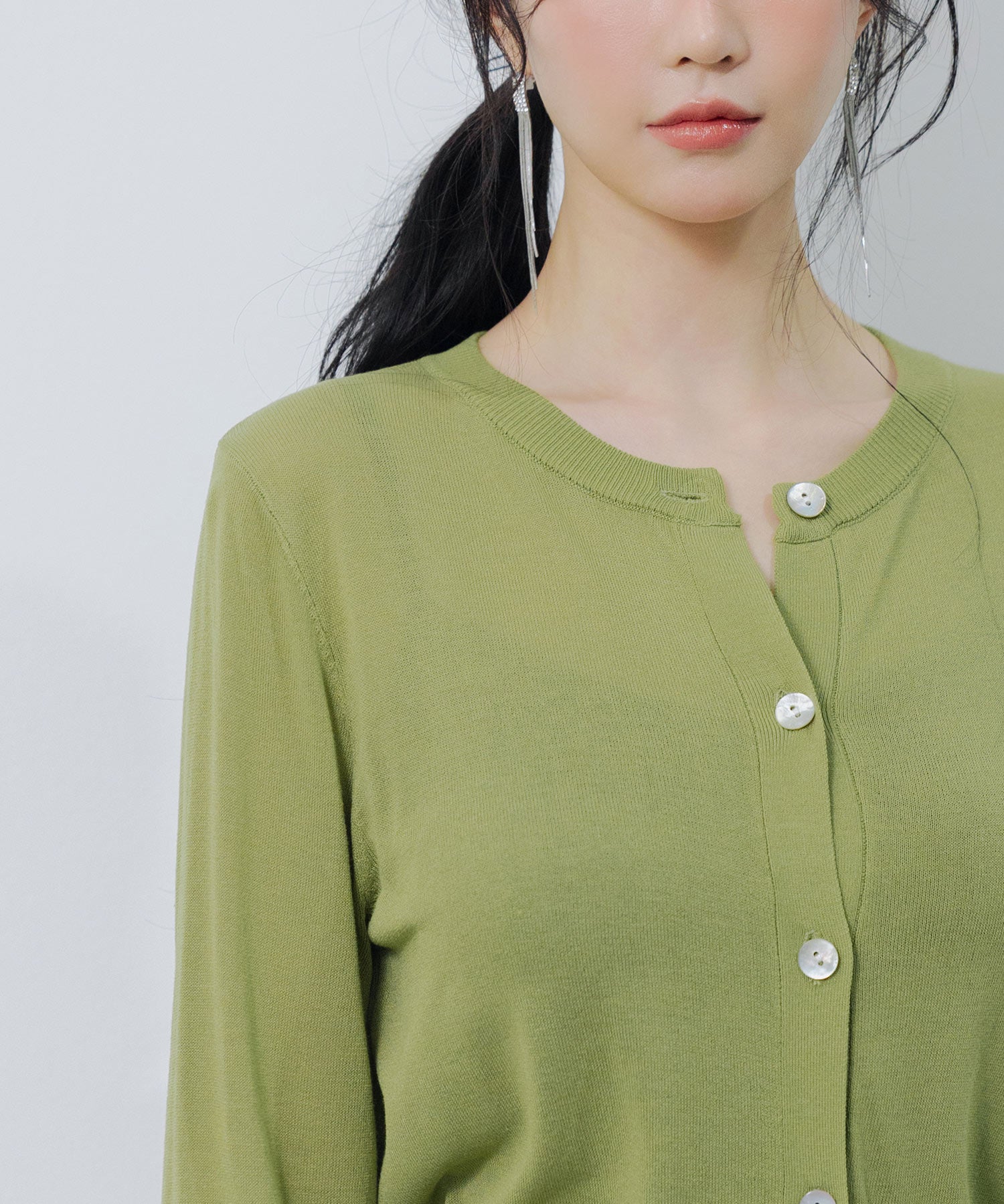 【接触冷感】クルーネックサマーニットカーディガンsdpxyf2081 グリーン