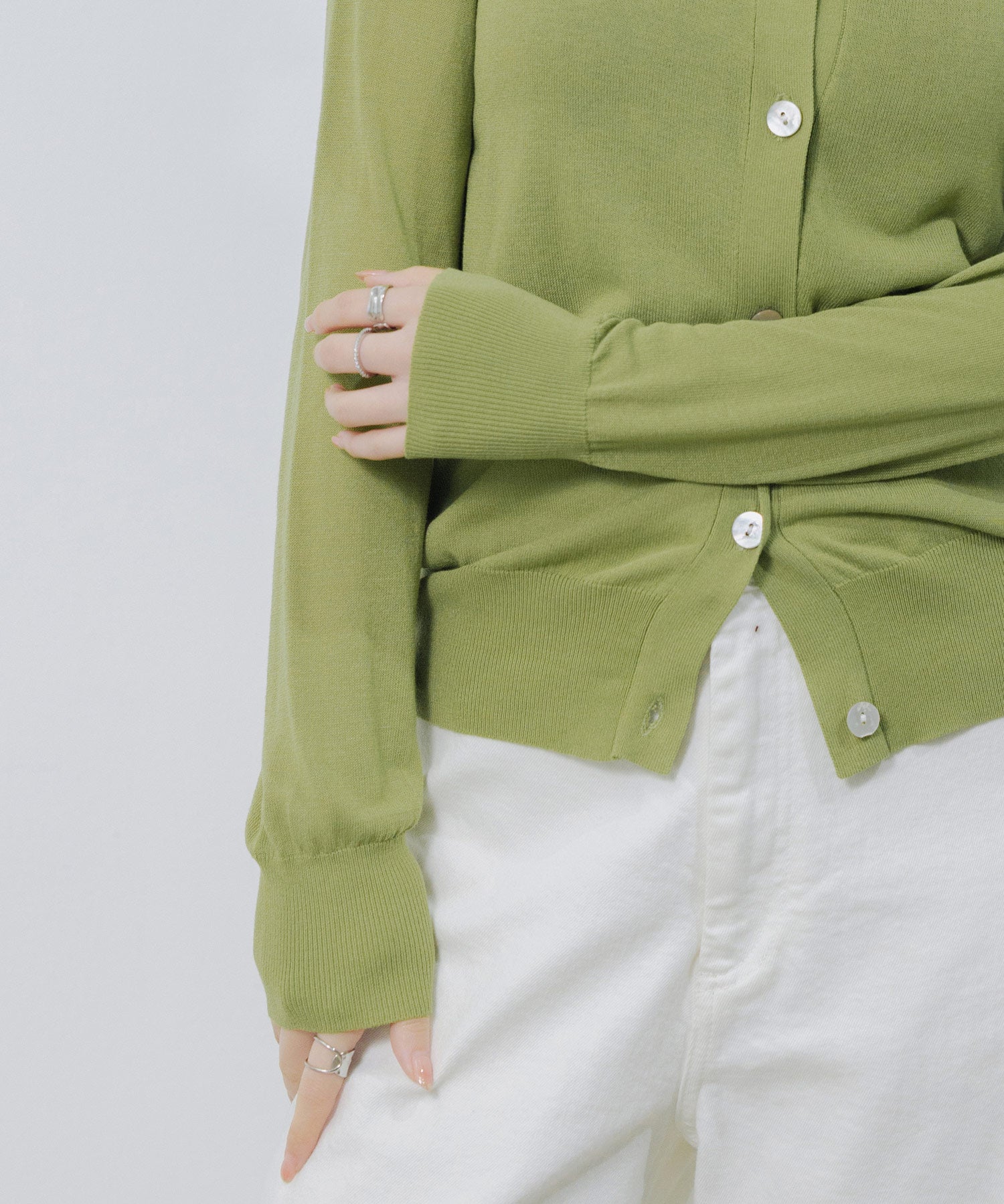 【接触冷感】クルーネックサマーニットカーディガンsdpxyf2081 グリーン