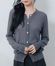 【接触冷感】クルーネックサマーニットカーディガンsdpxyf2081 チャコール