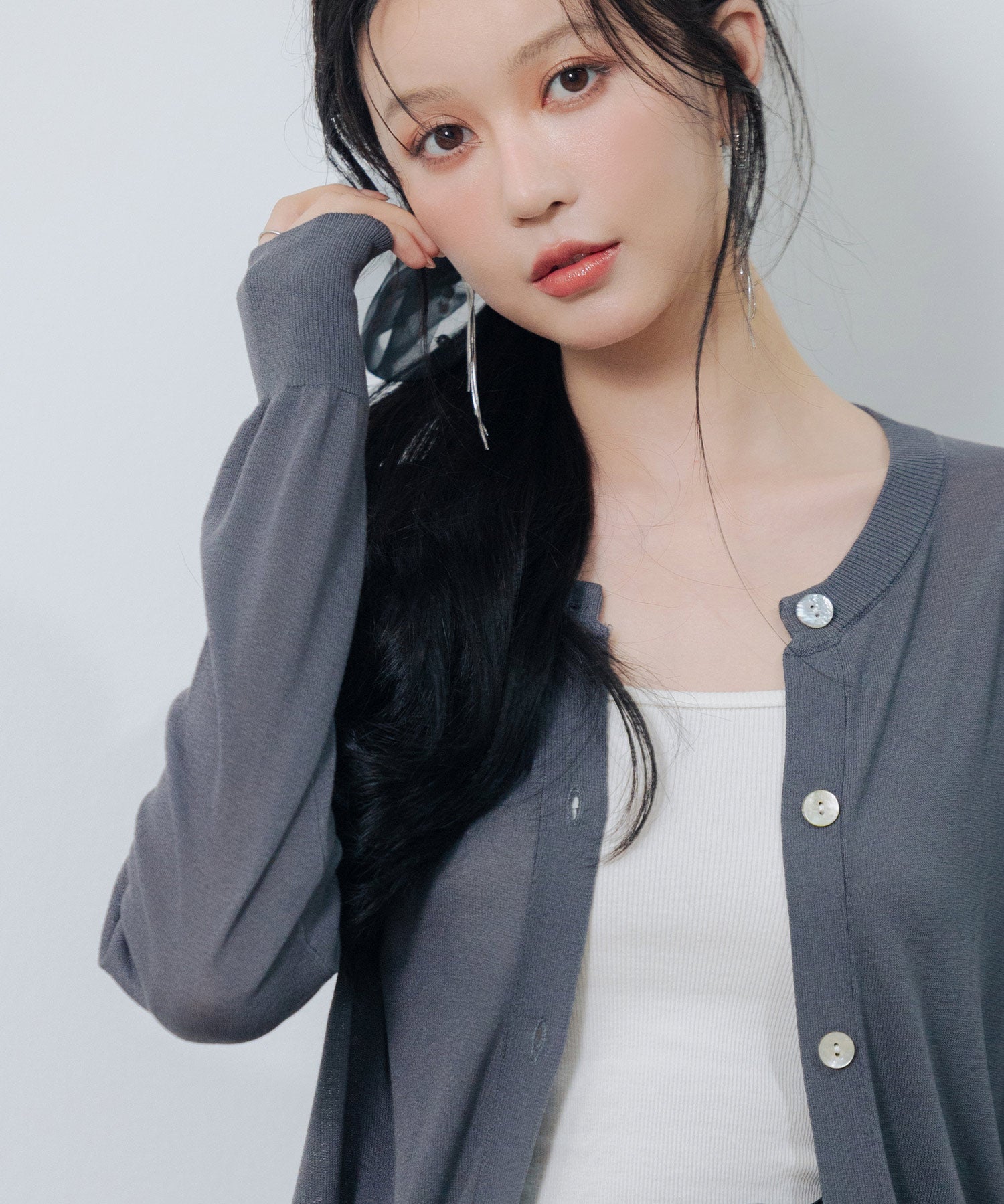 【接触冷感】クルーネックサマーニットカーディガンsdpxyf2081 チャコール