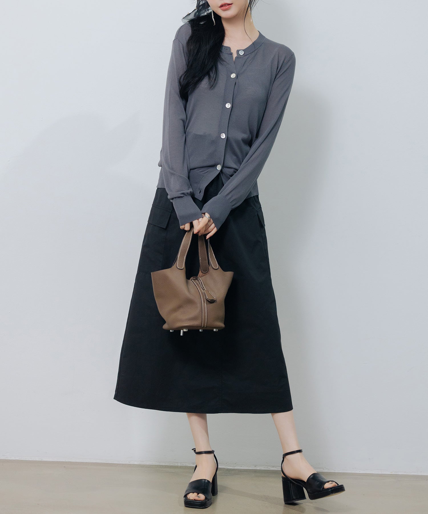 【接触冷感】クルーネックサマーニットカーディガンsdpxyf2081 チャコール