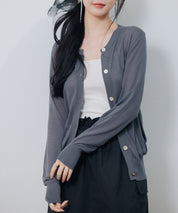 【接触冷感】クルーネックサマーニットカーディガンsdpxyf2081 チャコール