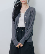 【接触冷感】クルーネックサマーニットカーディガンsdpxyf2081 チャコール