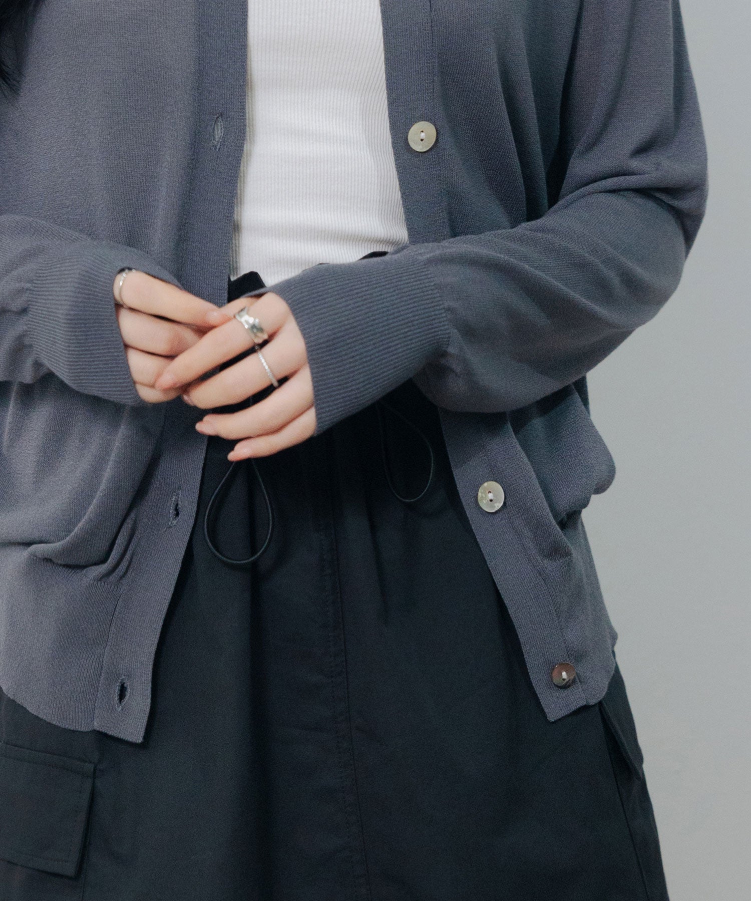 【接触冷感】クルーネックサマーニットカーディガンsdpxyf2081 チャコール