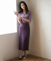 フリンジ裾ミモレ丈ニットスカートsdpxyf2803 パープル