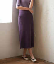 フリンジ裾ミモレ丈ニットスカートsdpxyf2803 パープル