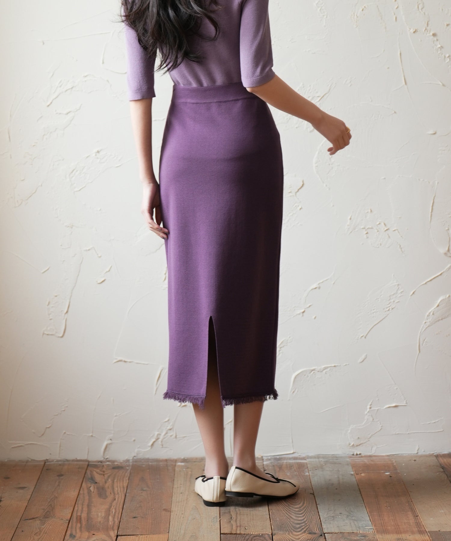 フリンジ裾ミモレ丈ニットスカートsdpxyf2803 パープル