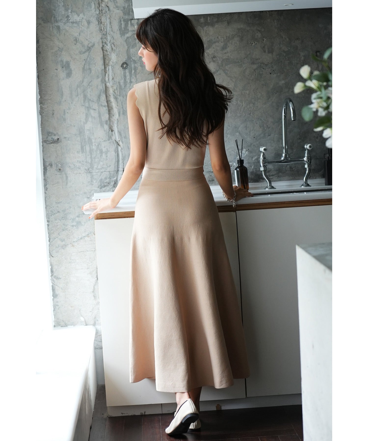 スカラップスリーブニットワンピースsdpxyf2806 ベージュ